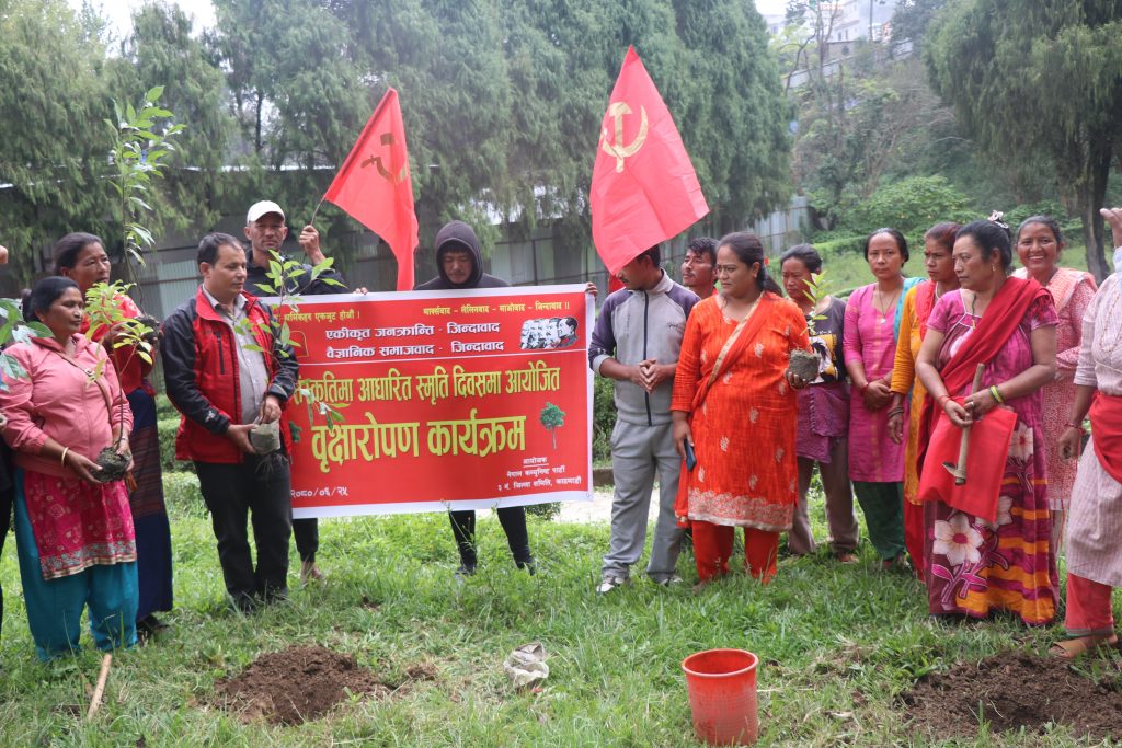 नेकपा काठमाडौं जिल्ला नम्बर ३ ले वृक्षारोपण गरेर मनायो ‘सी’ स्मृति दिवस